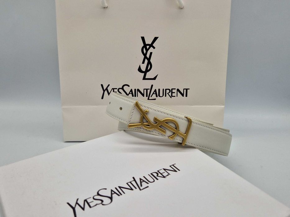 женский белый ремень Yves saint laurent YSL. жіночий білий ремінь YSL