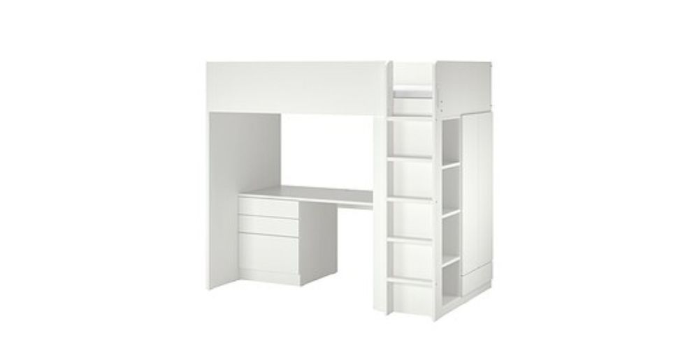Łóżko na antresoli z biurkiem, szafą, ikea,