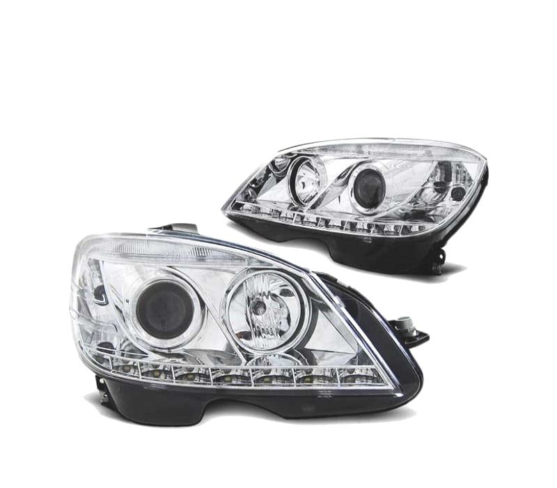 FARÓIS LED MERCEDES W204 07-10 CROMADO H7