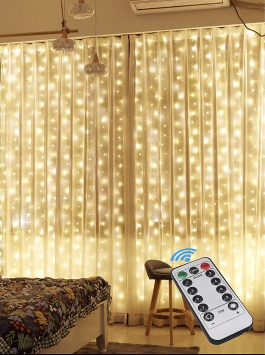 LAMPKI LED P Kurtyna Świetlna Girlandy ciepły biały GRATIS!