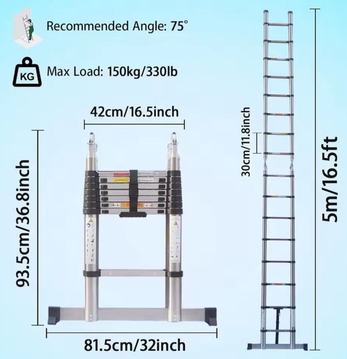 Escada / Escadote Telescópico / Extensível Aço inox 5M ( NOVA)