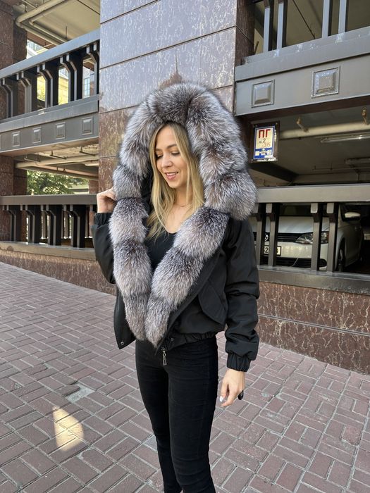 Бомбер зимовий , куртка з хутром чорнобурки , Блюфростом