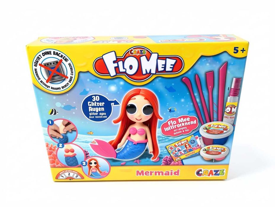 Q232 Zestaw Kreatywny Craze Flo Mee Syrenka Masa Plastyczna Piankolina Z Akcesoriami Dla Dzieci Od Lat 5 Modelowanie Figurki 3D Brokatowe Oczy Lufttro