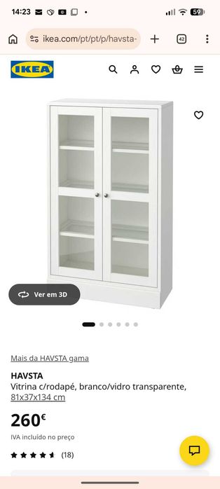 HAVSTA Vitrina c/rodapé, branco/vidro transparente, 81x37x134 cm
