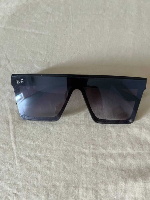 Óculos de sol quadrados oversize pretos Ray Ban, lentes degradê