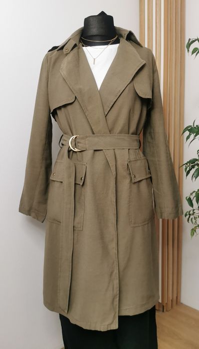 Elegancki płaszcz wiosenny, trencz prochowiec, new look, L, 40