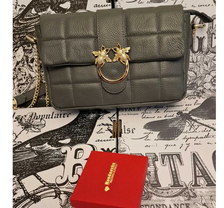 Torebka Skórzana Laura Biaggi – Elegancja w Kolorze Szaro-Beżowym
