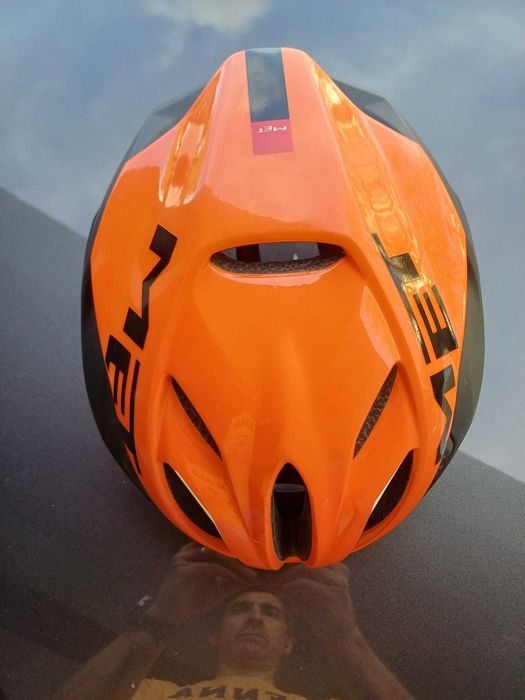 Capacete de ciclismo MET cor laranja, tamanho médio
