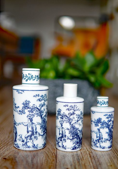 Flakon perfumy Lubin, vintage, trzy buteleczki w kolorze białego opalu