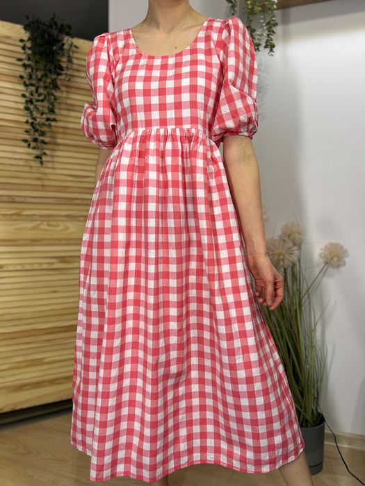 Bawełniana sukienka w kratkę – rozmiar 38