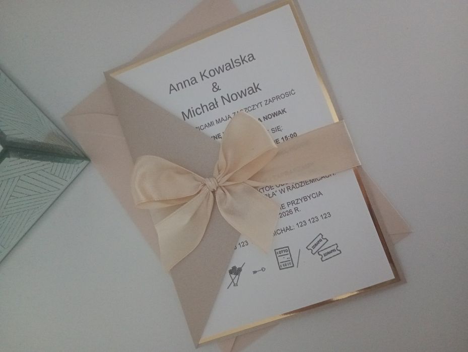 Zaproszenie zaproszenia ślubne z lakiem beżowe glamour ślub na ślub