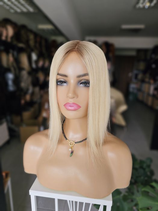 Topper premium z włosów naturalnych Diana jasny blond imitacja skory