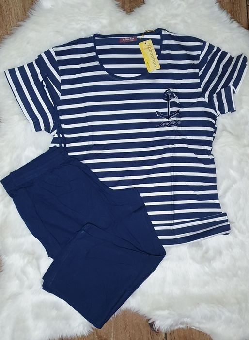 Piżama 2xl bawełna bawełniana granatowa w paski krótki rękaw