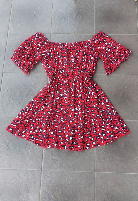 Sukienka mini falbanka cętki panterka L 40