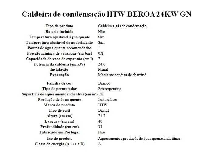 Caldeira de condensação HTW BEROA 24KW GN
