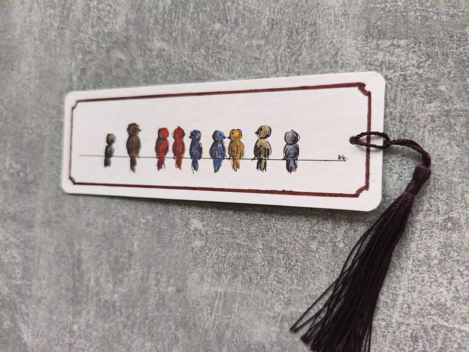 Akwarela Zakładka Książki Ptaki Cytat Miłość Przyjaźń Tasiemka