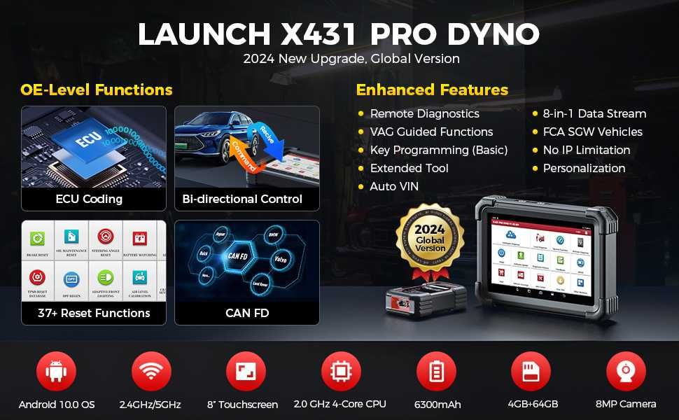 Máq. diagnostico auto - Launch X431 PRO DYNO  8 polegadas  - Nova