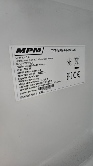Chłodziarko-zamrażarka MPM