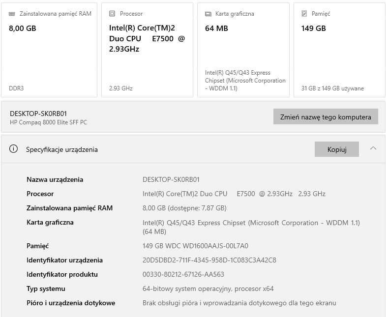 HP Compaq 8000 Elite SFF 2x2,93GHz/8GB/150GB/W10
