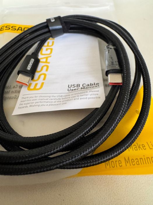 ESSAGER Display. Kabel Usb-C do Usb-C, 2 metry. 100 W fast charging