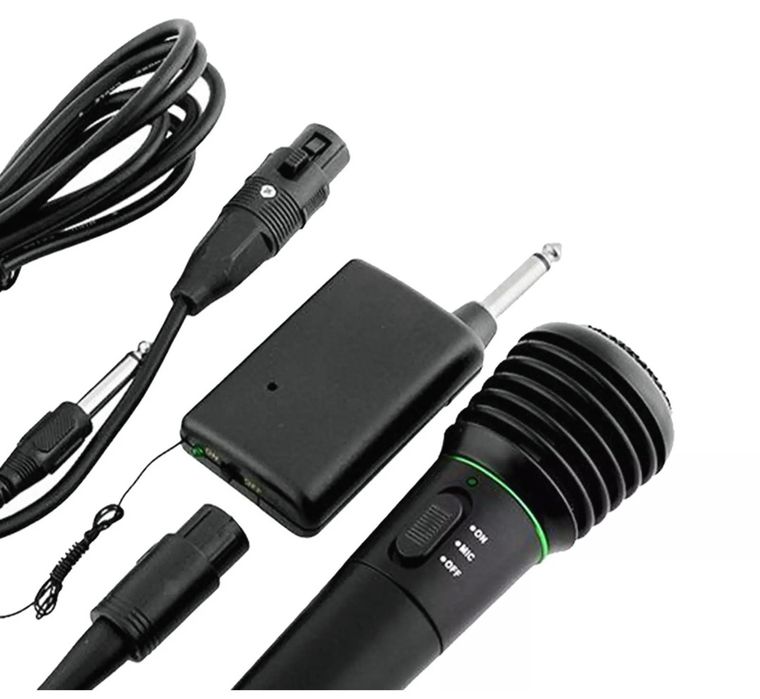 Microfone sem e com fios dinâmico VHF para karaoke + receptor