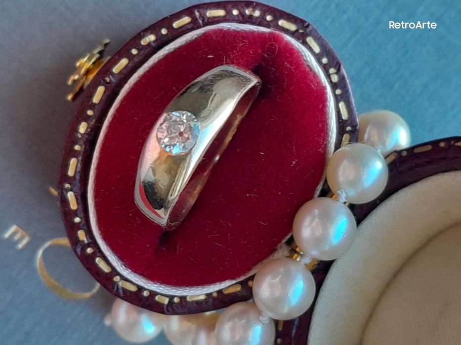 R.6 Antyk Pierścionek Obrączka Soliter Brylant stary szlif WYCENA