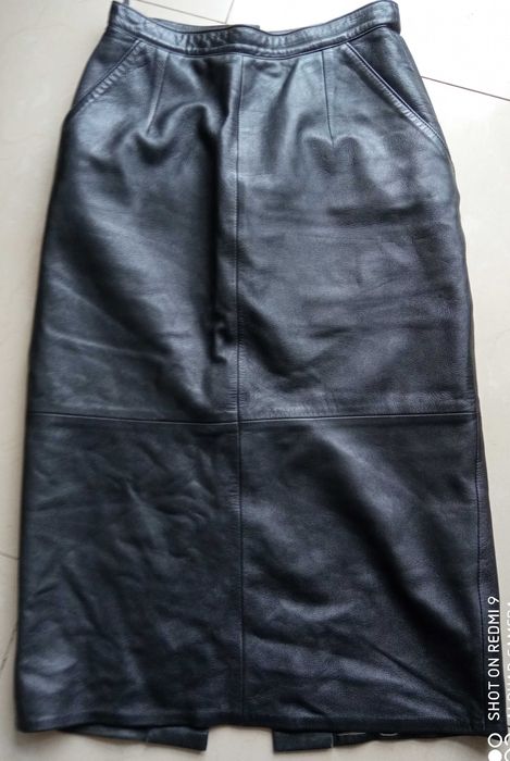 Derimod czarna spódnica 100% skóra naturalna 66 cm pas 36 38