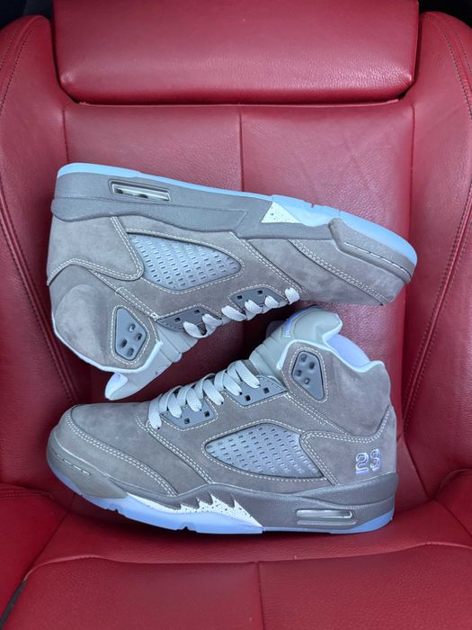 (БЕЗ ПЕРЕДОПЛАТИ) Nike Air Jordan 5 Retro Wolf Grey найк ейр джордан 5 ретро сірі замшеві кросівки з рефлективним язичком та прозорою підошвою