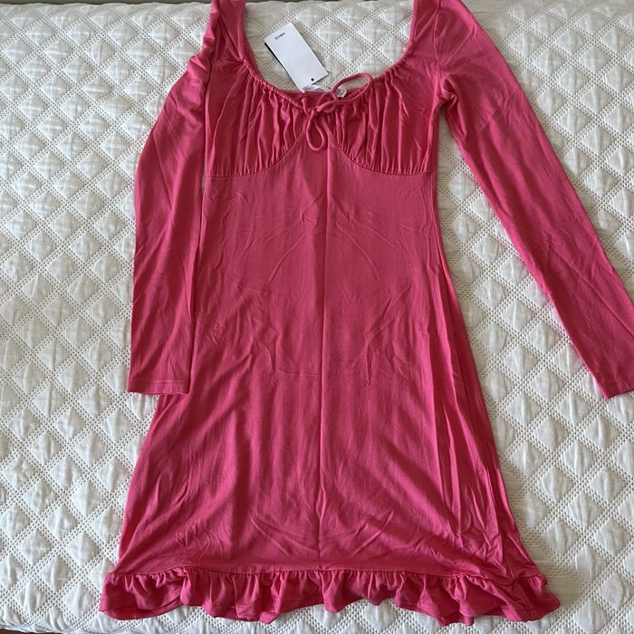 Vestido manga comprida rosa
