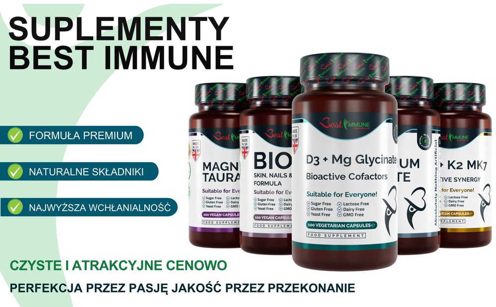 Glicynian Magnezu 400mg Witamina D3 1000IU Naturalny Biodostępny