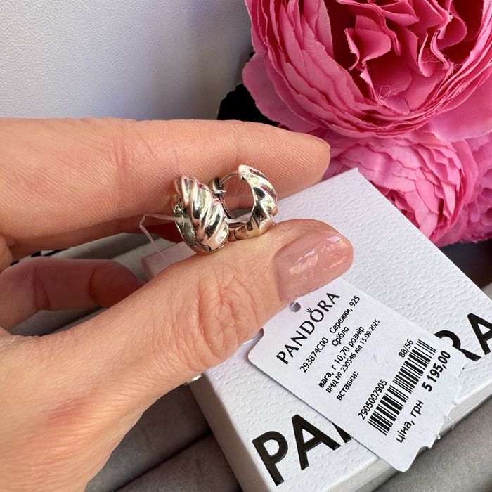 Сережки Pandora Пандора/ Серьги Pandora/ оригінал нові кільця срібло