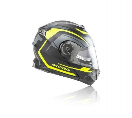 capacete modular acerbis flip up preto e amarelo