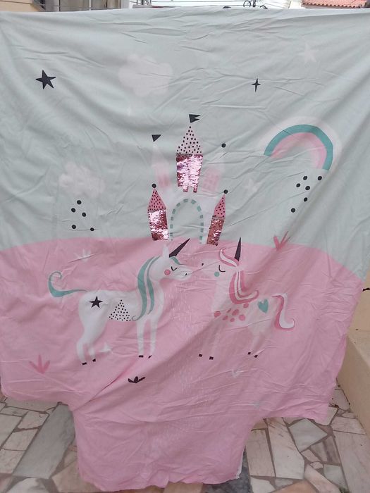 Conjunto de capa de edredom+lençol de unicórnios