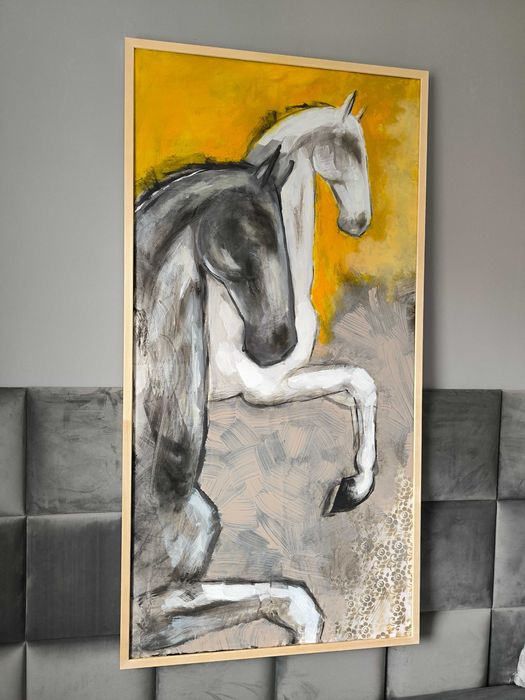 OSTATNIA SZANSA Duży obraz na płótnie koń konie karuzela 140x70 cm oryginał