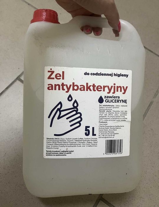 10 opakowań żelu antybakteryjnego z gliceryną 5L