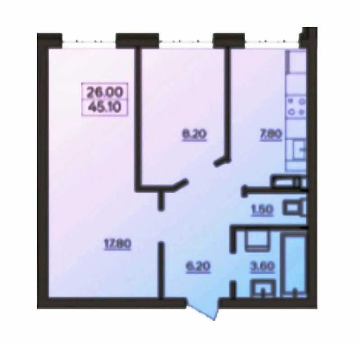 2-комнатная квартира по адресу (площадь 45,1 м²) - Atlanta.ua - фото 3