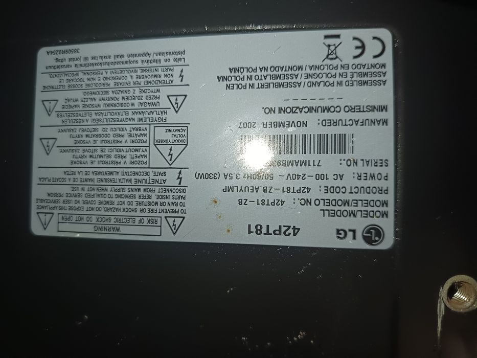 Telewizor plazma LG Pt 81 z dyskiem twardym