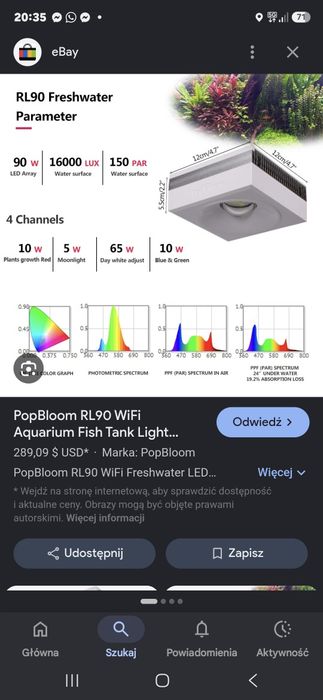 Lampa popbloom rl90 fw. Do akwarium slodkowodnego