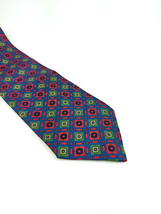 Granatowy jedwabny krawat w kwiaty paz94