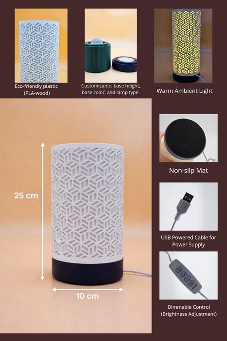 Candeeiro de Mesa LED – Luz Ambiente Quente – Personalizável – PLA Eco
