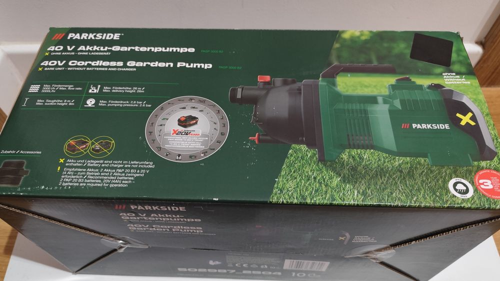 Akumulatorowa Pompa do wody Parkside 2x20v (40v) nowa