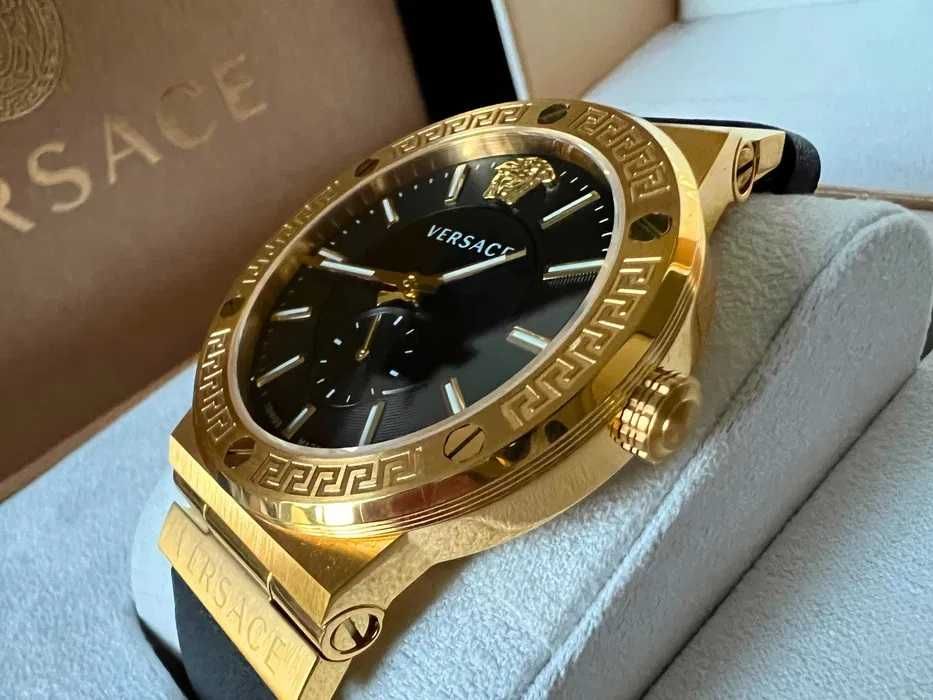zegarek Versace Greca złoty 41 mm - bardzo rzadki UNIKAT - stan idealny, powystawowy - komplet