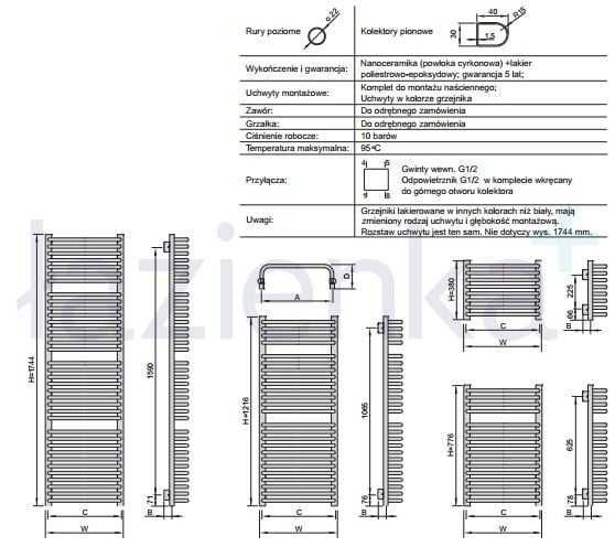 Grzejnik łazienkowy drabinkowy Enix Aster A 77,6x50 cm biały nowy