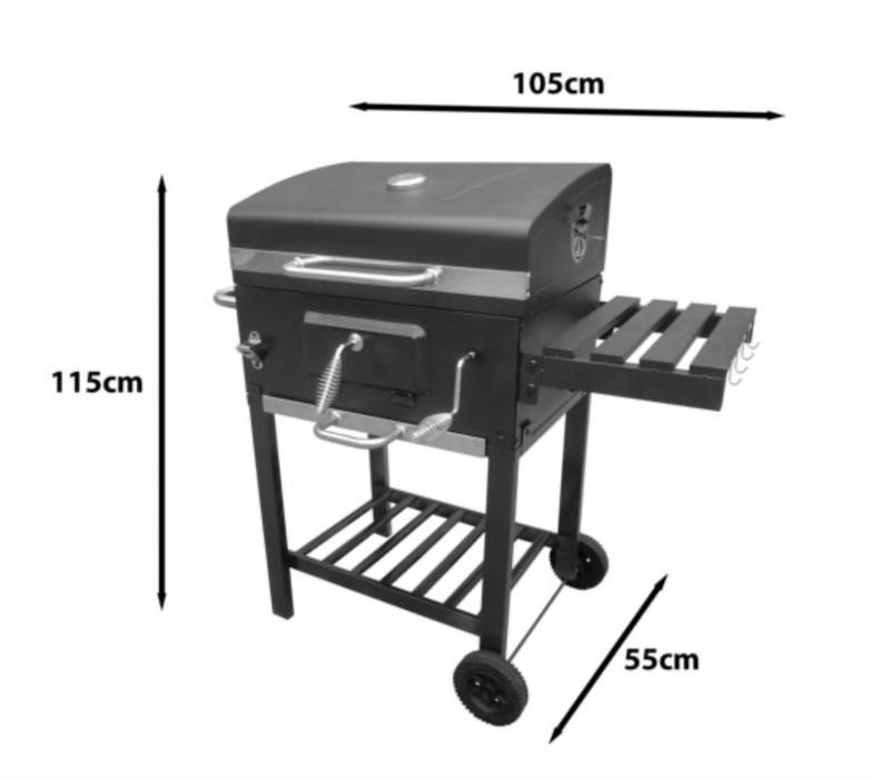 Grill węglowy prostokątny z kółkami jeden sezon użyty