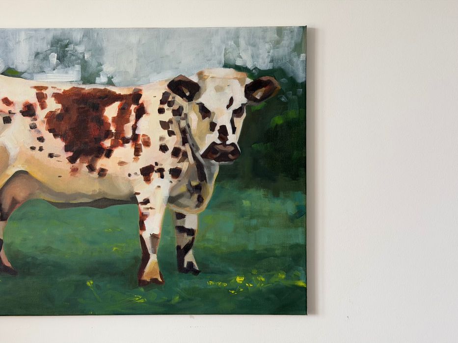 Obraz olejny 100x70cm krowa wiejska