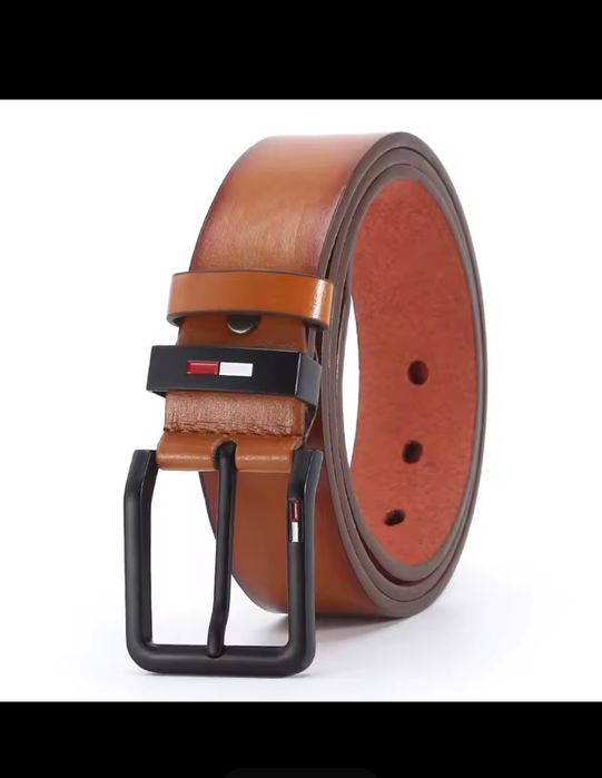 Nowy Pasek skórzany z metalowa klamra 120 cm gruba skora