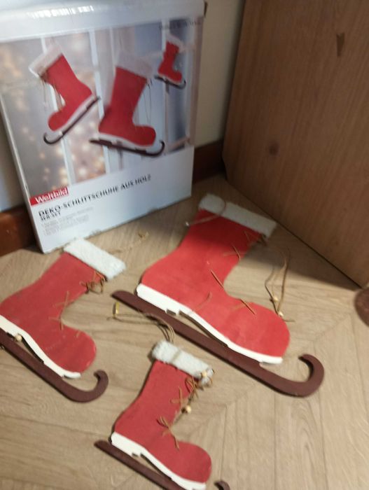 Drewniane buty ozdoba świąteczna na drzwi okno 3szt