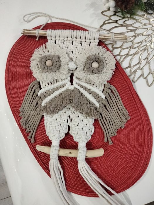 Sowa makrama duża prezent dekoracja Boho