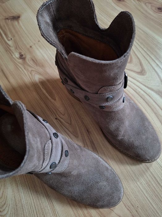 Skórzane botki R.Polański kolor taupe