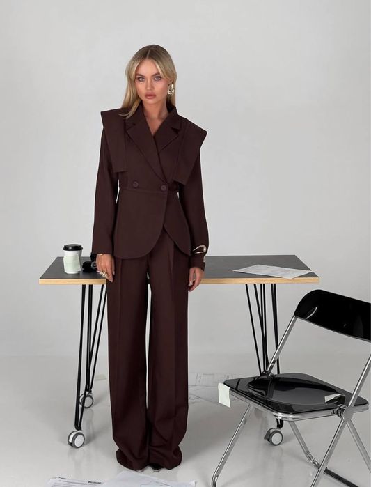Женский костюм пиджак+брюки палаццо чорный,шоколад Жіночий костюм